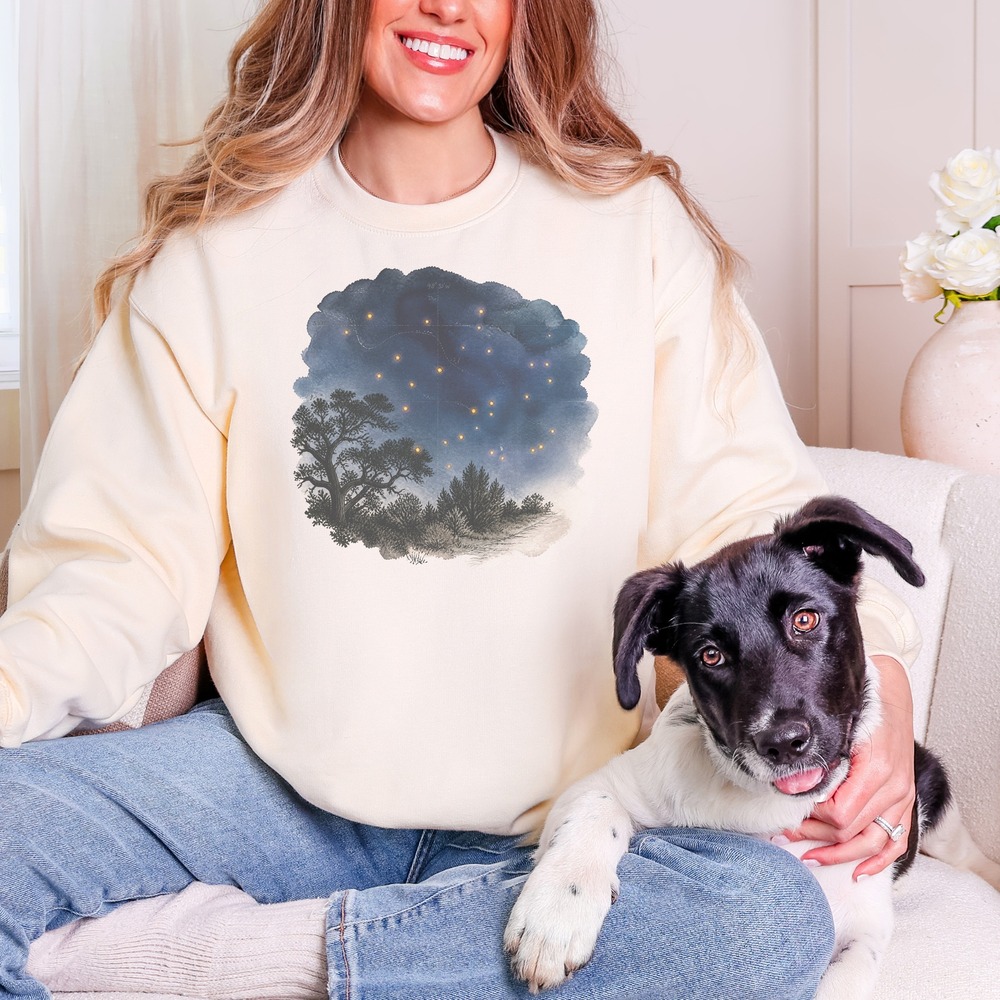 Stars Over the Treeline Cartographic Night Sky Sweatshirt